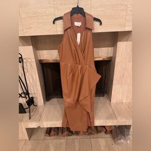 Tan faux leather dress with left side split